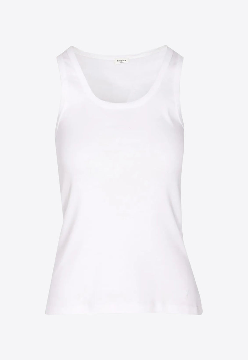 Saint Laurent Cassandre Embroidered Tank Top White 824583YB2MH_9000
