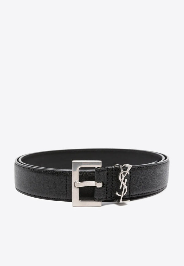 Saint Laurent Cassandre Thin Leather Belt  Black 634440BRM0E_1000