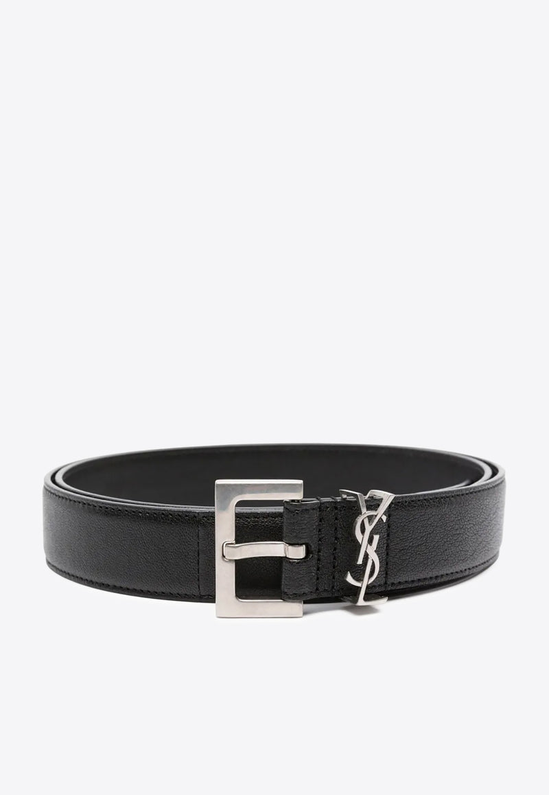 Saint Laurent Cassandre Thin Leather Belt  Black 634440BRM0E_1000