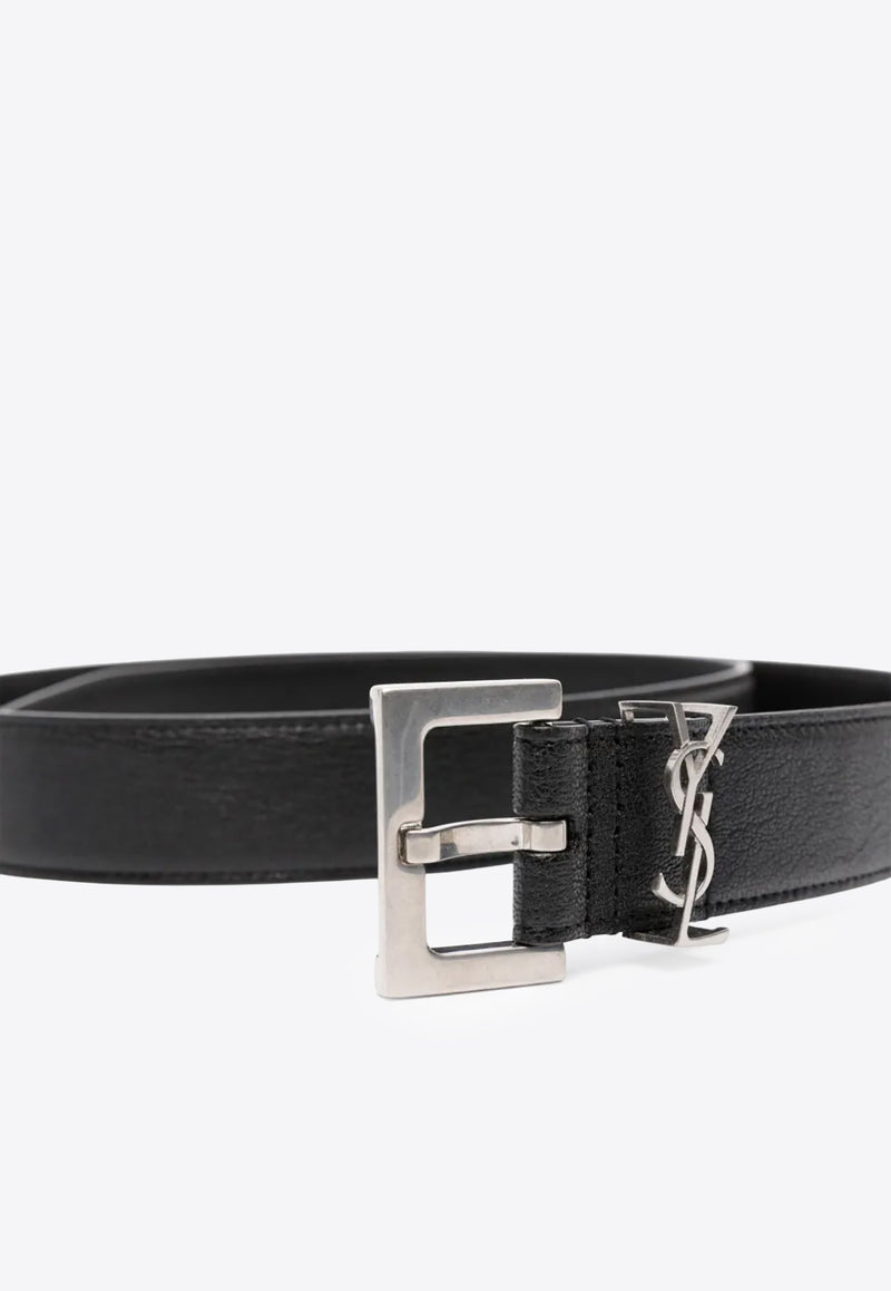 Saint Laurent Cassandre Thin Leather Belt  Black 634440BRM0E_1000