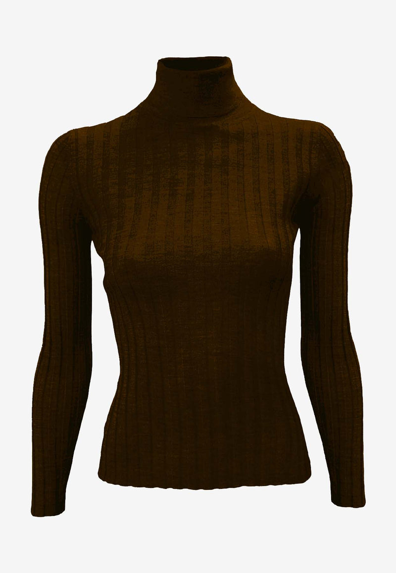 La Rose Ribbed High-Neck Sweater Brown J01121_31572