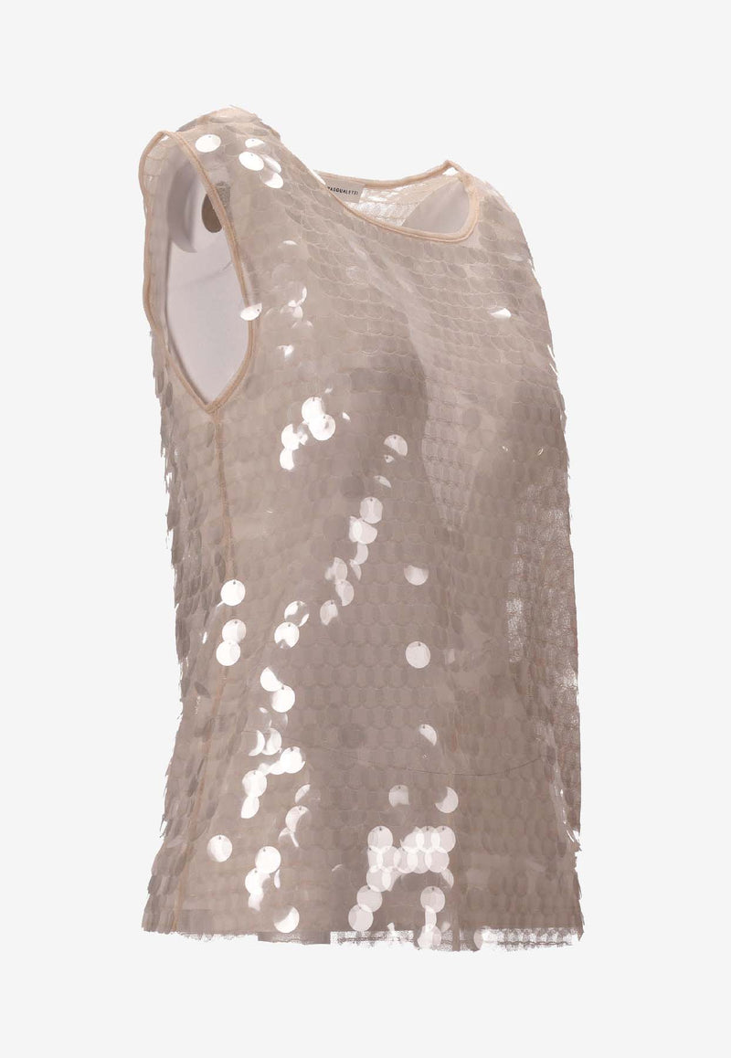 Niccolò Pasqualetti Carta Sequined Tank Top Nude NP07T003PAIL_NUDE