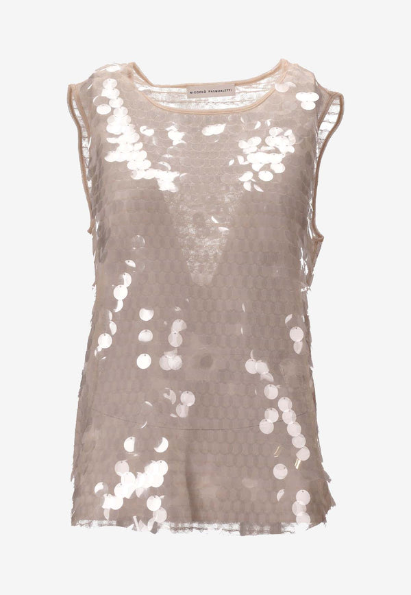 Niccolò Pasqualetti Carta Sequined Tank Top Nude NP07T003PAIL_NUDE