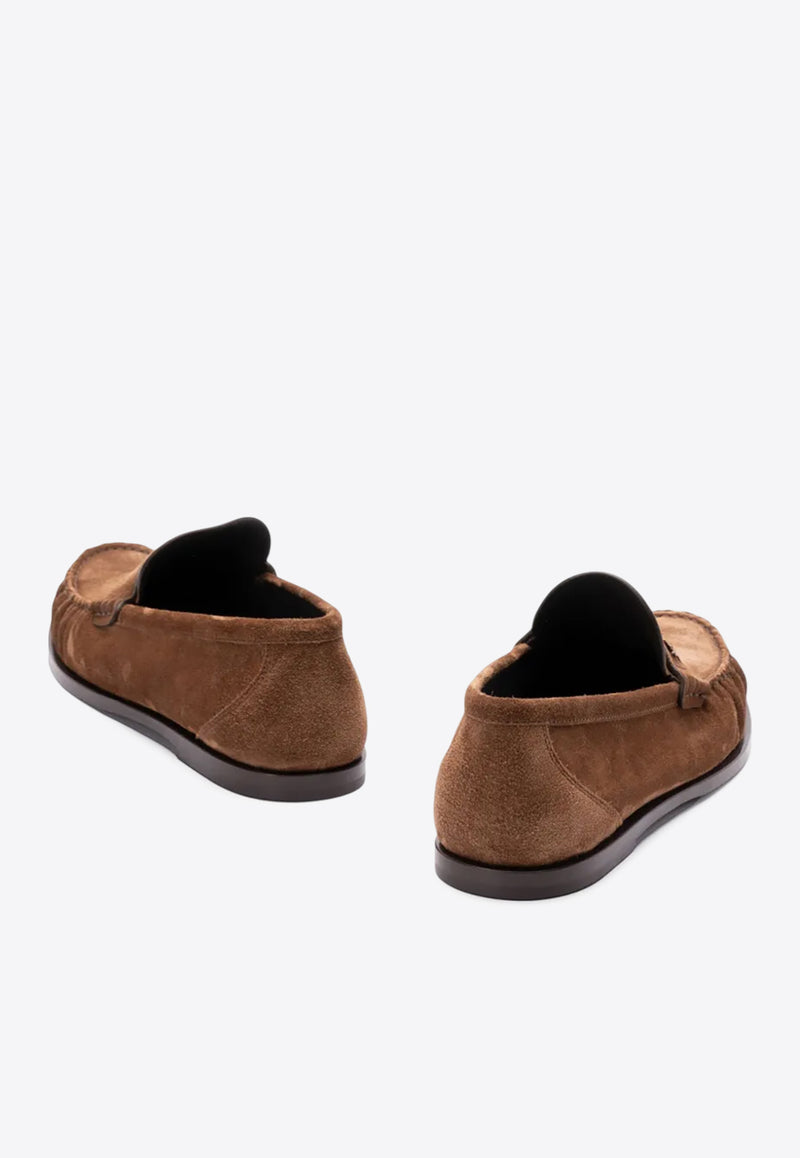 Saint Laurent Cassandre Suede Penny Loafers Brown 8211732OYAA_2732