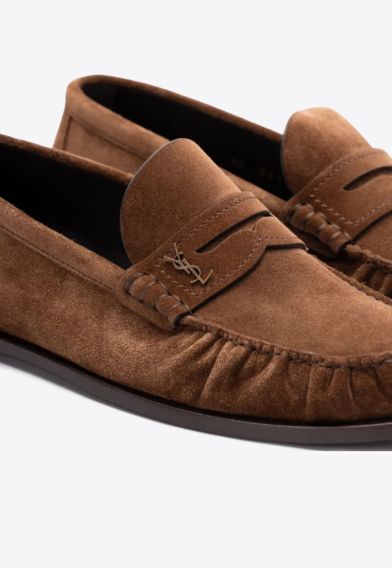 Saint Laurent Cassandre Suede Penny Loafers Brown 8211732OYAA_2732