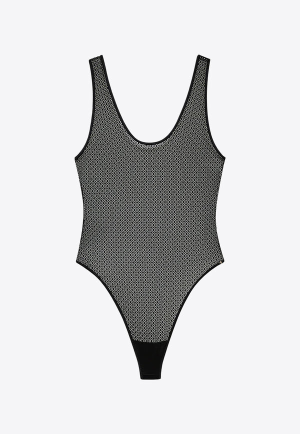 Anine Bing Alysha Geometric Sheer Bodysuit Black A1010685_BLK26