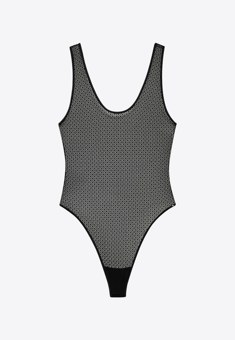 Anine Bing Alysha Geometric Sheer Bodysuit Black A1010685_BLK26