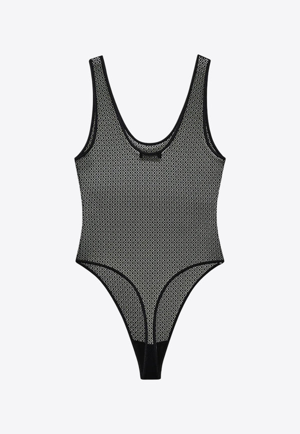 Anine Bing Alysha Geometric Sheer Bodysuit Black A1010685_BLK26
