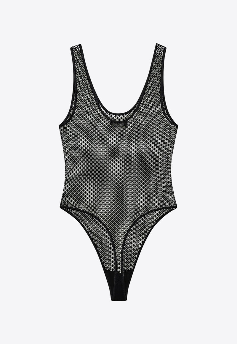 Anine Bing Alysha Geometric Sheer Bodysuit Black A1010685_BLK26