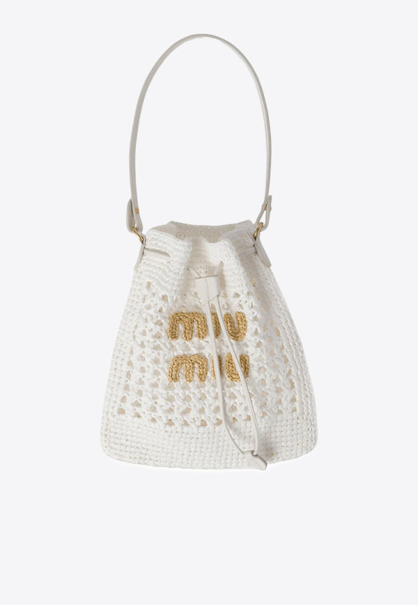 Miu Miu Mini Woven-Raffia Bucket Bag White 5ND0162DO1_F0965