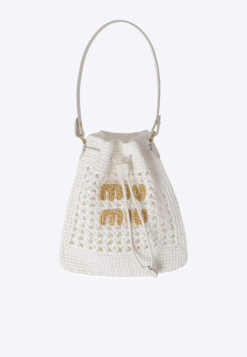 Miu Miu Mini Woven-Raffia Bucket Bag White 5ND0162DO1_F0965