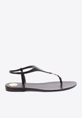 Saint Laurent Cassandre Leather Thong Sandals Black 818293AADF1_1000