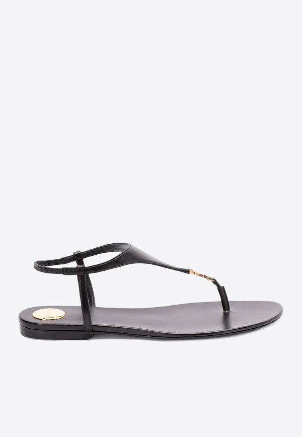 Saint Laurent Cassandre Leather Thong Sandals Black 818293AADF1_1000