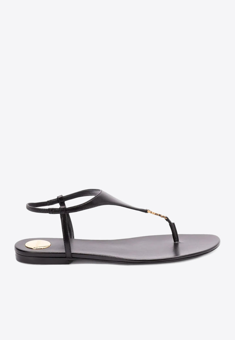Saint Laurent Cassandre Leather Thong Sandals Black 818293AADF1_1000