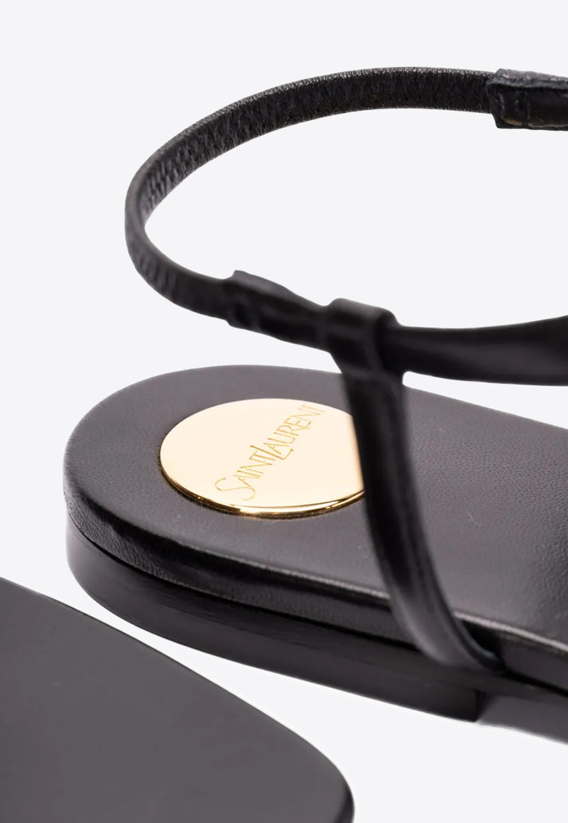 Saint Laurent Cassandre Leather Thong Sandals Black 818293AADF1_1000