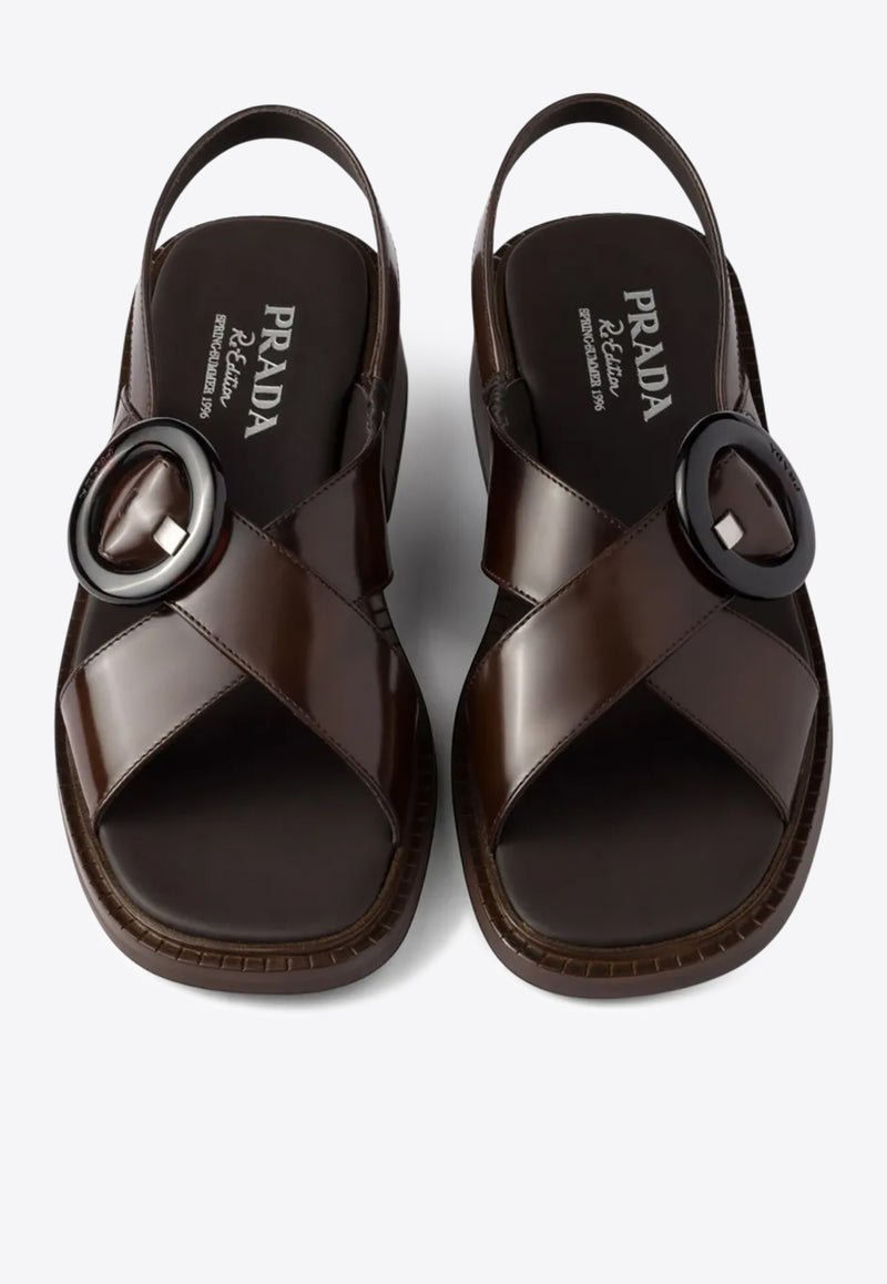 Prada Brushed Leather Slingback Flats Dark Brown 1X962NF035P39_F0038