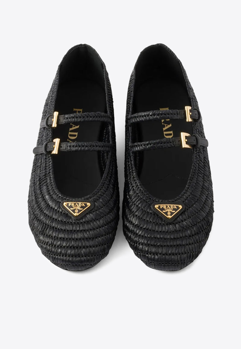 Prada Triangle Logo Crochet Knit Flats Black 1F927NF0052ACS_F0002