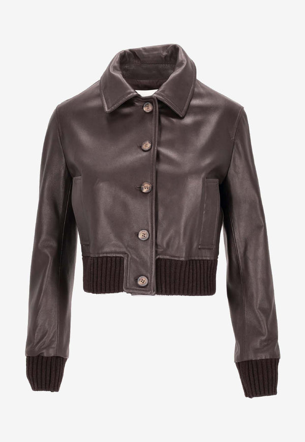 La Rose Leather Cropped Jacket Brown 1566_TMO