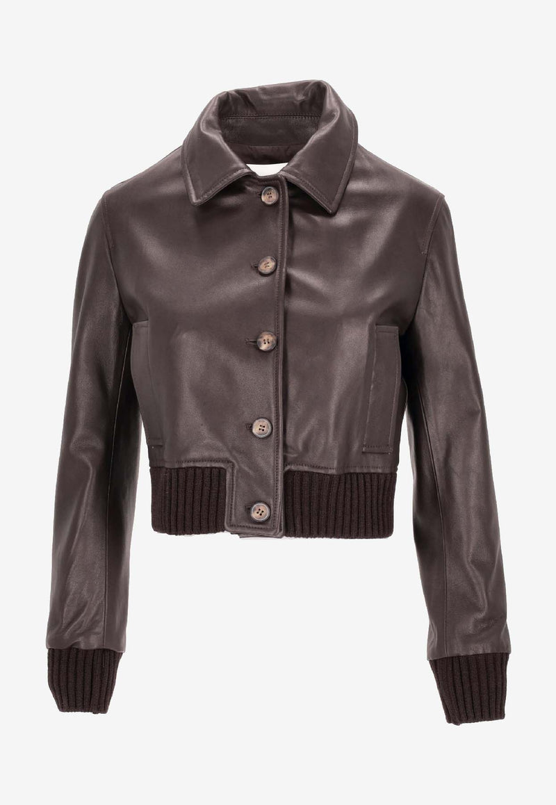 La Rose Leather Cropped Jacket Brown 1566_TMO