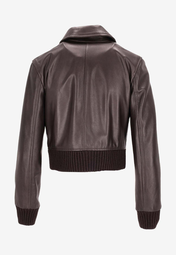 La Rose Leather Cropped Jacket Brown 1566_TMO