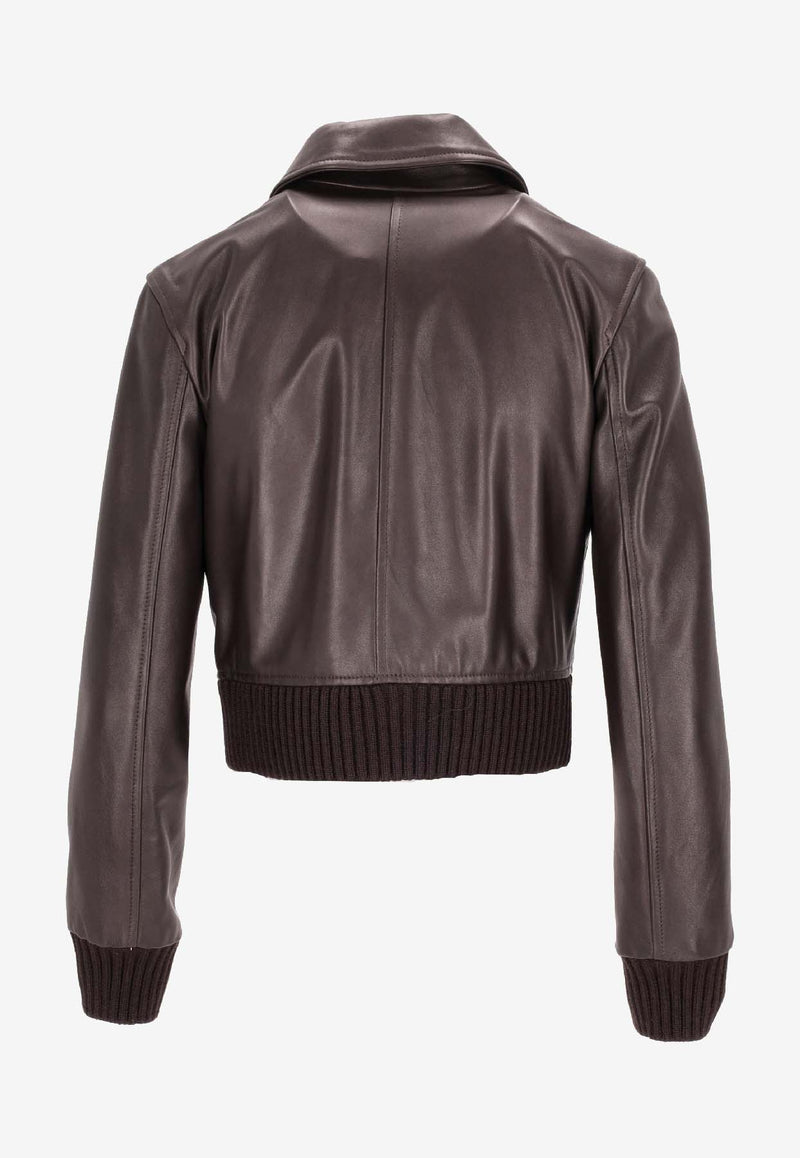 La Rose Leather Cropped Jacket Brown 1566_TMO
