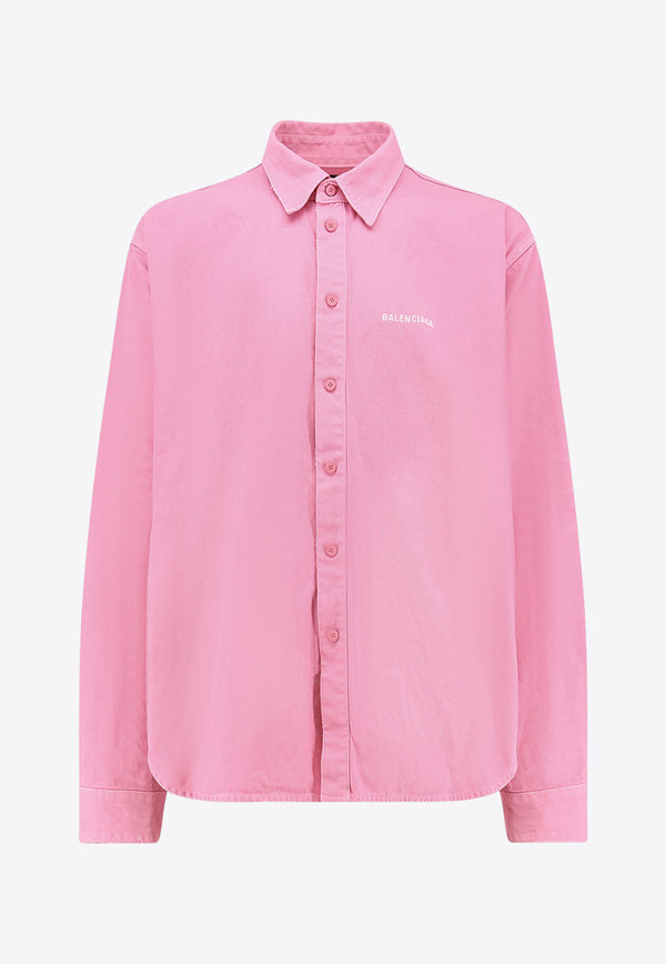 Balenciaga Distressed Long-Sleeved Logo Shirt Pink 822840TRWB1_2014_BABY PINK_32772800