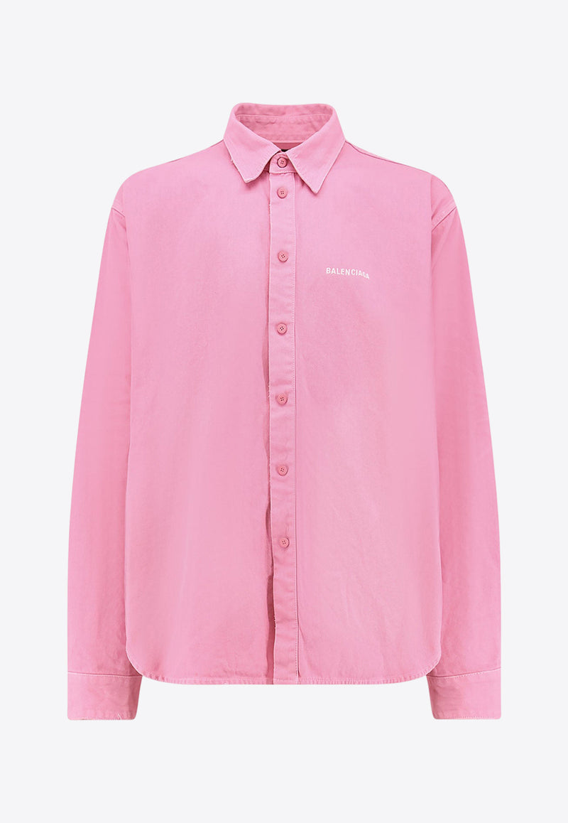 Balenciaga Distressed Long-Sleeved Logo Shirt Pink 822840TRWB1_2014_BABY PINK_32772800