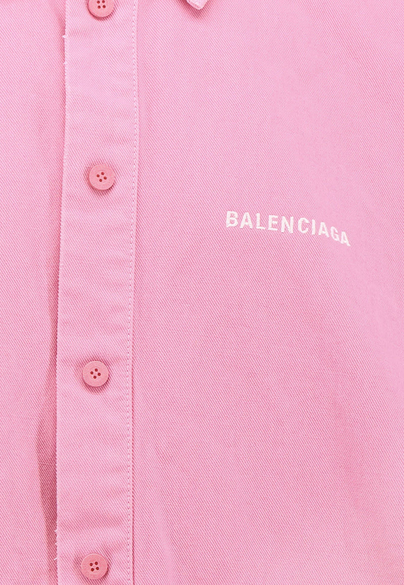 Balenciaga Distressed Long-Sleeved Logo Shirt Pink 822840TRWB1_2014_BABY PINK_32772800