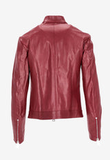 La Rose Leather Zip-Up Bomber Jacket Burgundy 1544GIUBBINONAPPA_BORDEAUX/WHITE
