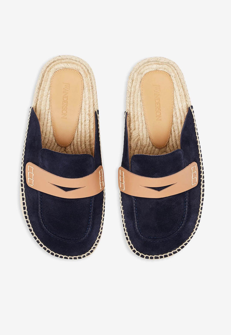 JW Anderson Suede Espadrille Flat Mules Navy LF0055LA0240_888