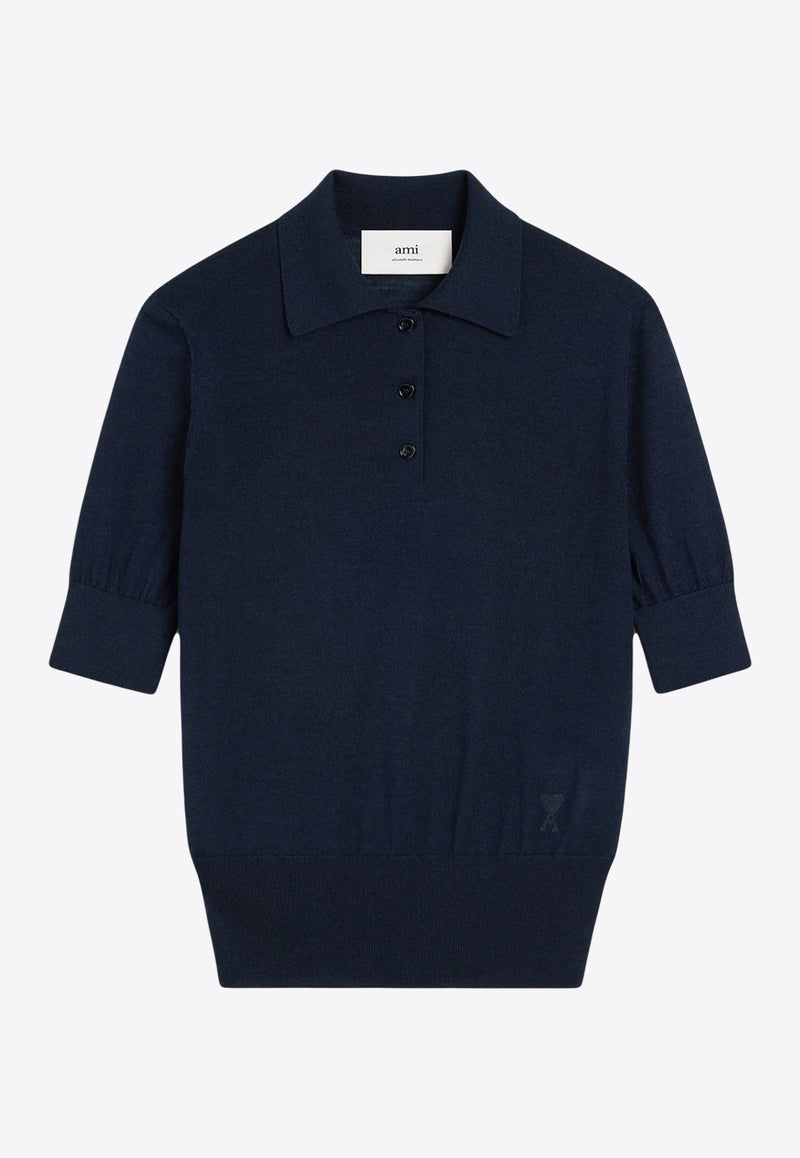AMI PARIS Ami De Coeur Knit Polo T-shirt Blue FPL166KN0066_4011