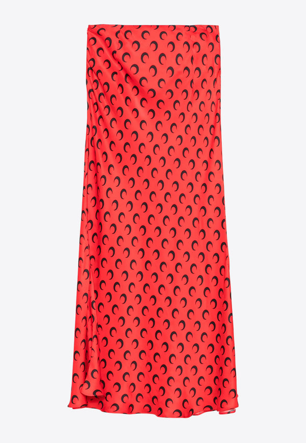 Marine Serre Crescent Moon Print Satin Midi Skirt  Red WSK070ACWOV0060_RD10
