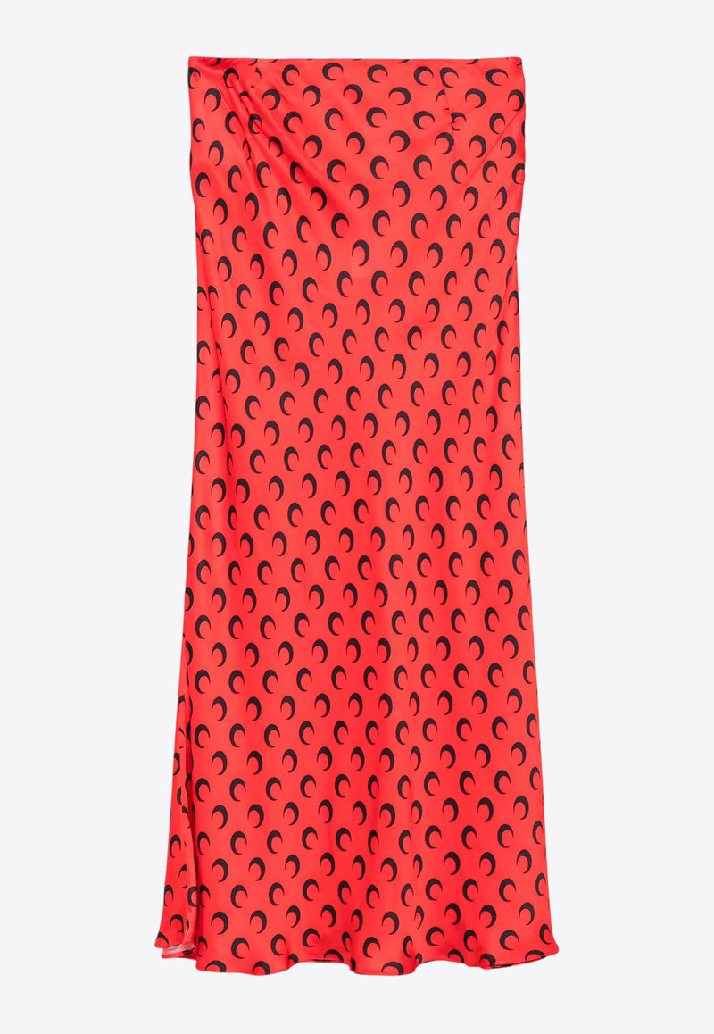 Marine Serre Crescent Moon Print Satin Midi Skirt  Red WSK070ACWOV0060_RD10