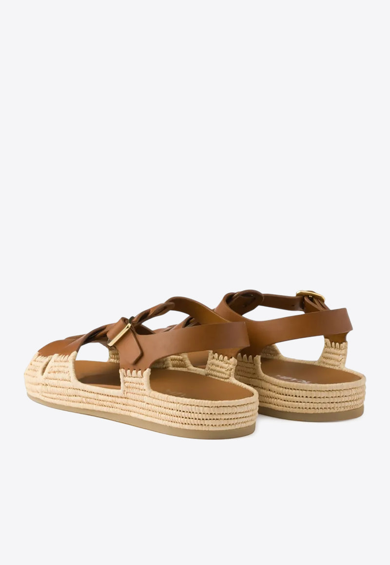 Prada Leather and Jute Sandals Tan 1X870NF010248_F0054