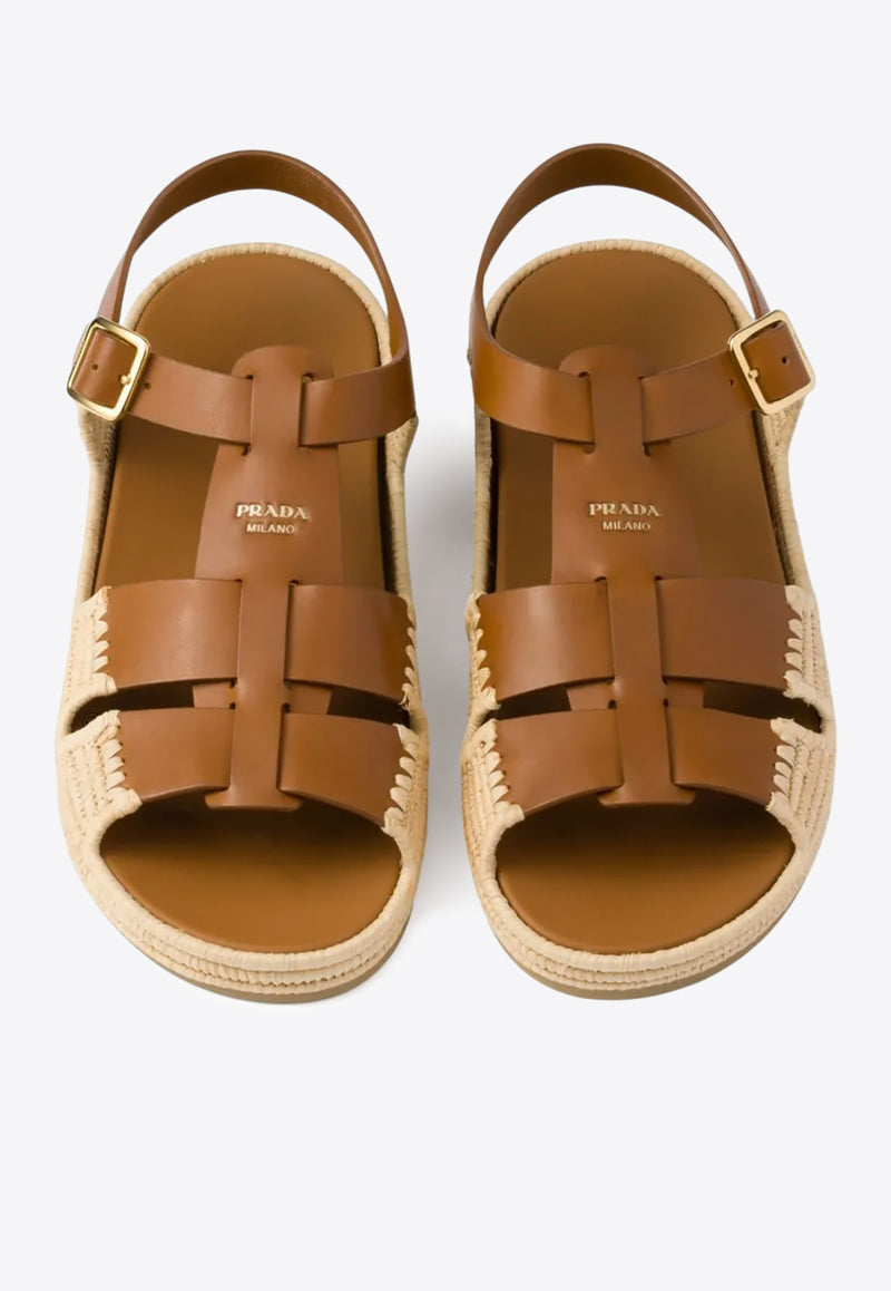 Prada Leather and Jute Sandals Tan 1X870NF010248_F0054