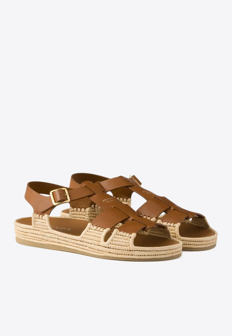 Prada Leather and Jute Sandals Tan 1X870NF010248_F0054