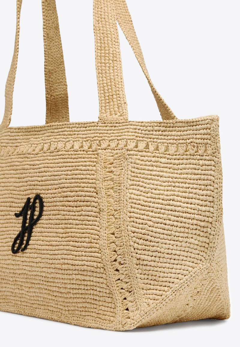 Patou Large JP Monogram Trapeze Raffia Tote Bag Beige AC0920215_102V