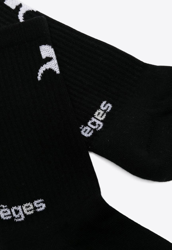 Courrèges Logo Intarsia Ankle Socks Black 323MCL024FI0042_9902