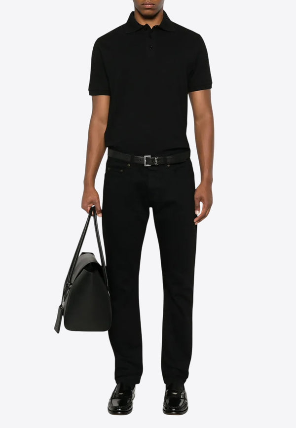 Saint Laurent Logo Embroidered Polo T-shirt Black 798944Y37HC_1000