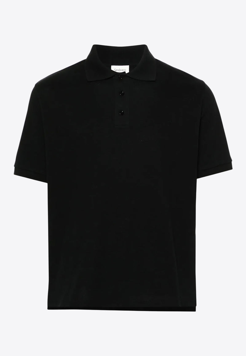 Saint Laurent Logo Embroidered Polo T-shirt Black 798944Y37HC_1000