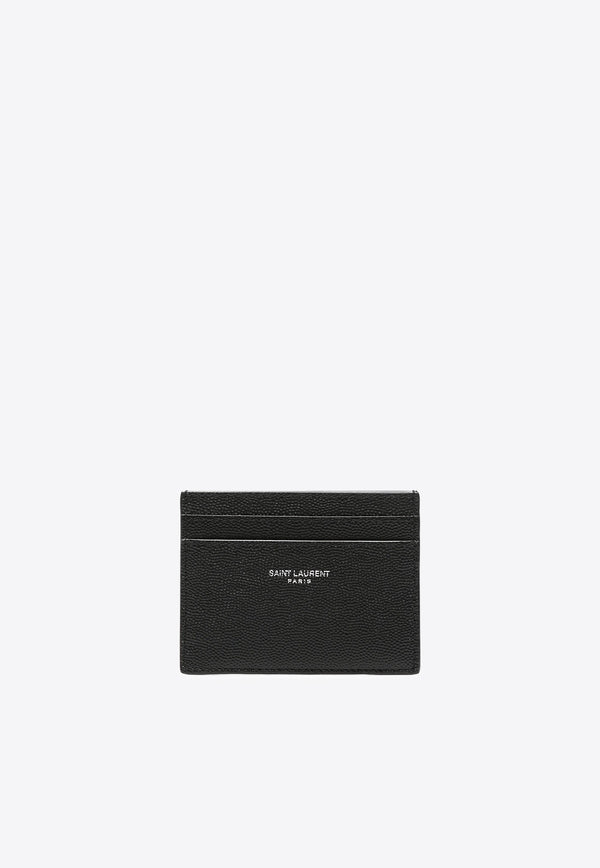 Saint Laurent Logo Stamp Grained Leather Cardholder Black 375946BTY0N_1000
