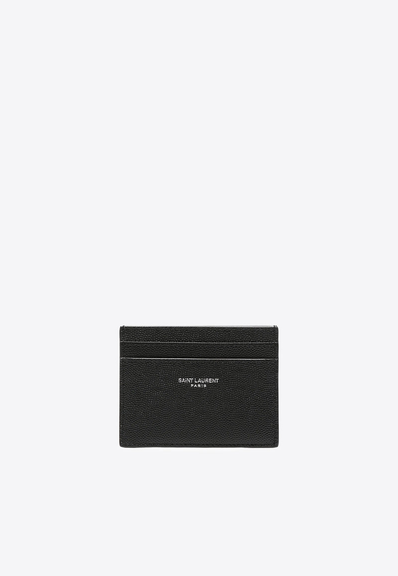 Saint Laurent Logo Stamp Grained Leather Cardholder Black 375946BTY0N_1000
