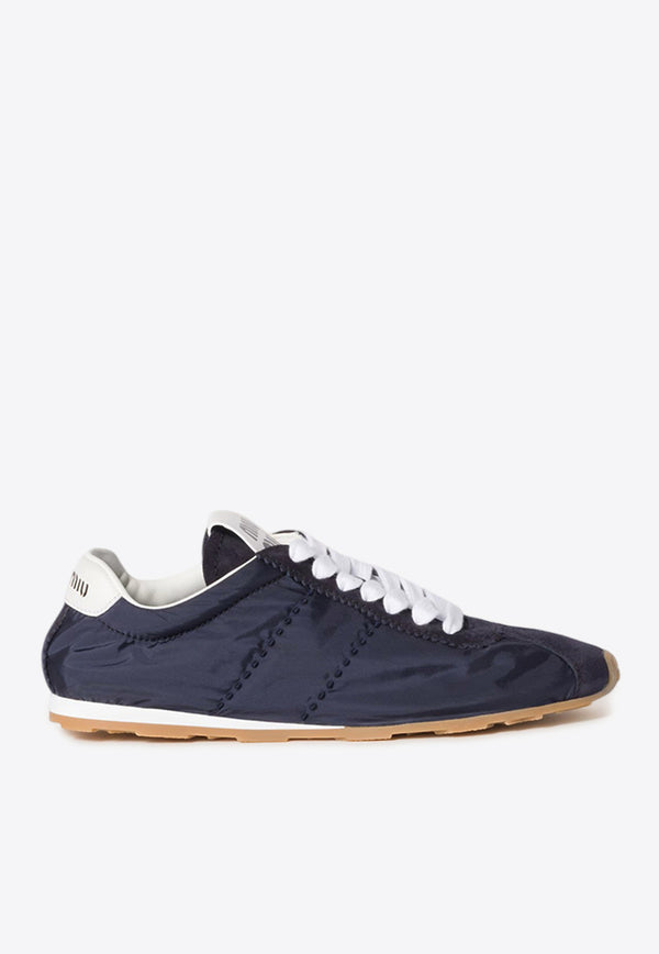 Miu Miu Plume Leather Low-Top Sneakers Navy 5E114EFD005D7C_F0008