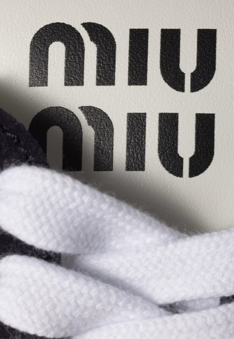 Miu Miu Plume Leather Low-Top Sneakers Navy 5E114EFD005D7C_F0008