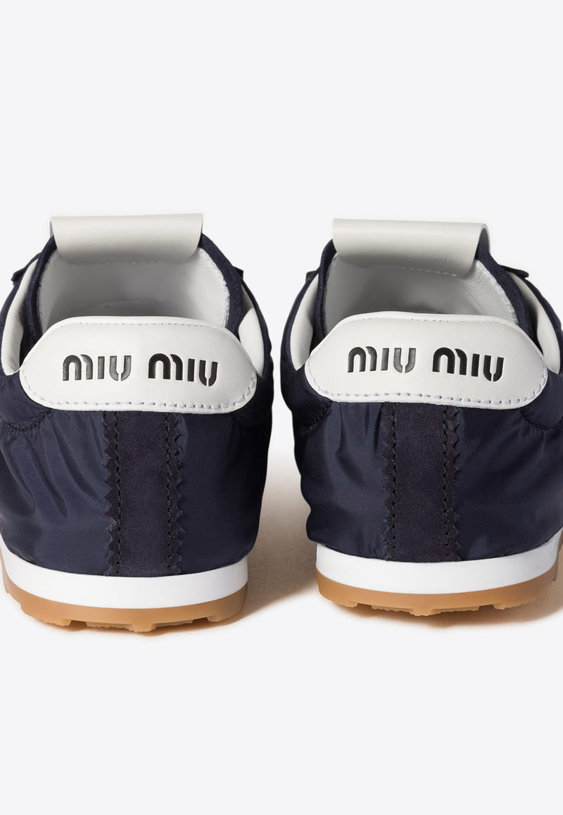 Miu Miu Plume Leather Low-Top Sneakers Navy 5E114EFD005D7C_F0008