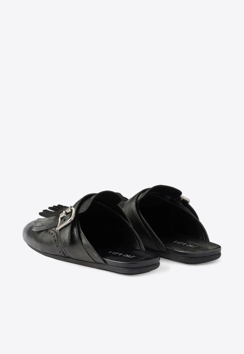 Prada Shuffle Fringed Calf Leather Mules Black 1S973NFA005070_F0002