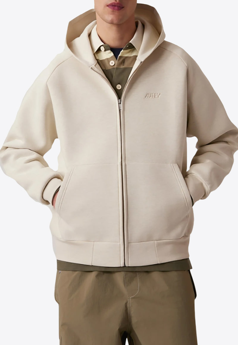 Autry Debossed Logo Neoprene Zip-Up Hoodie Cream JAPX33_RS