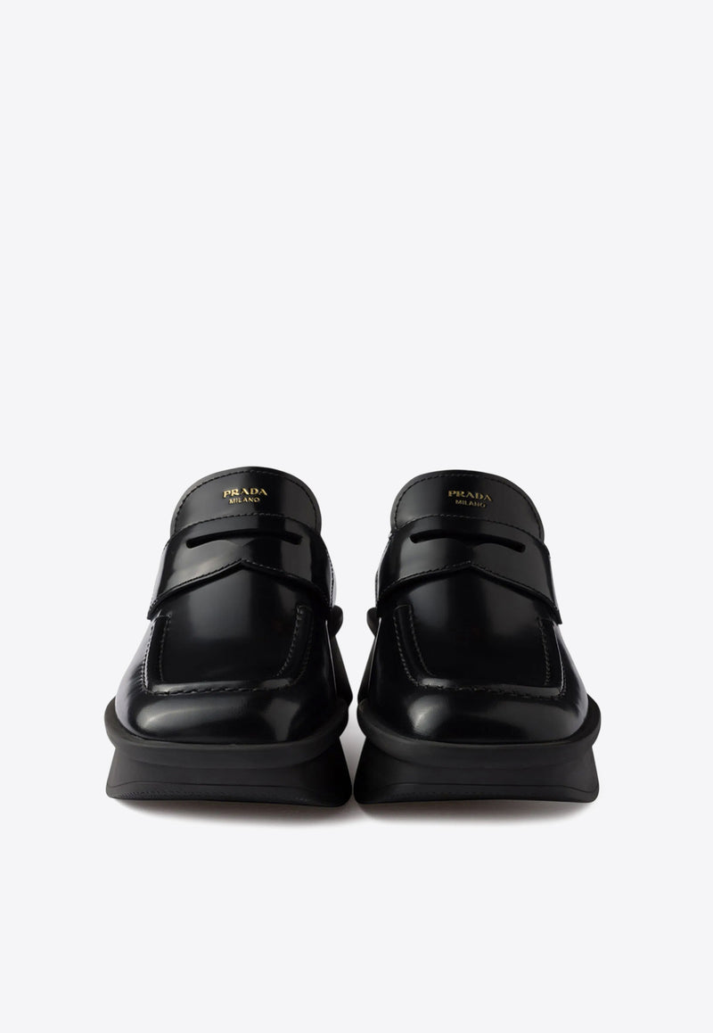 Prada Brushed Leather Platform Loafers Black 1D985NFD040055_F0002