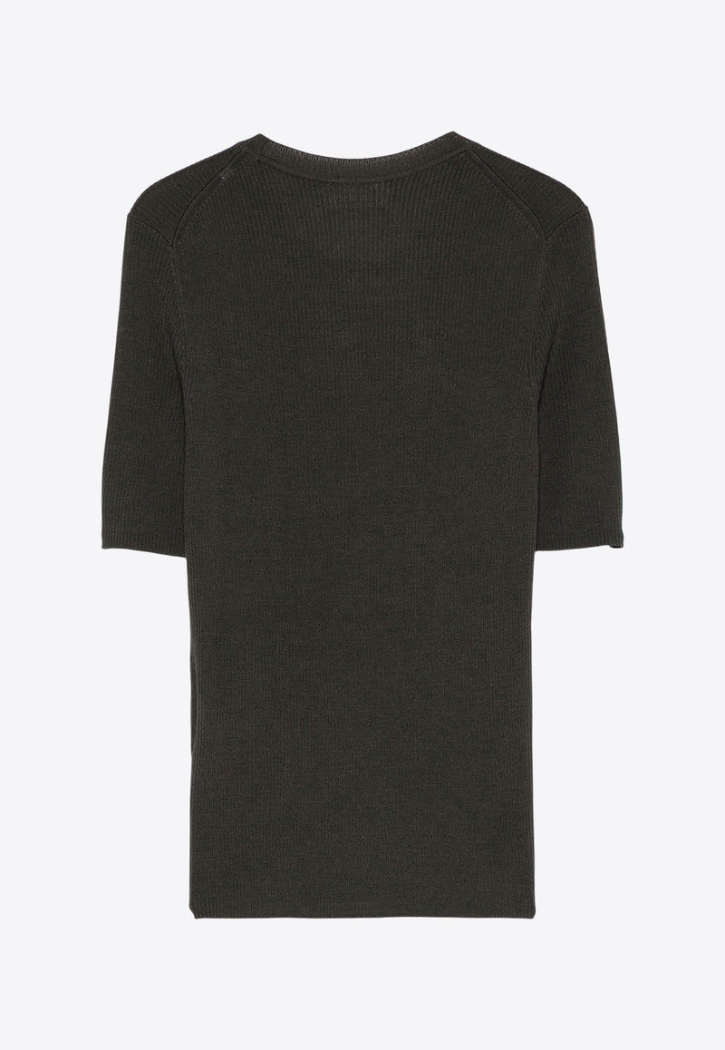 P.A.R.O.S.H Leila Ribbed Knit Wool Top Olive D510795LEILA24_007