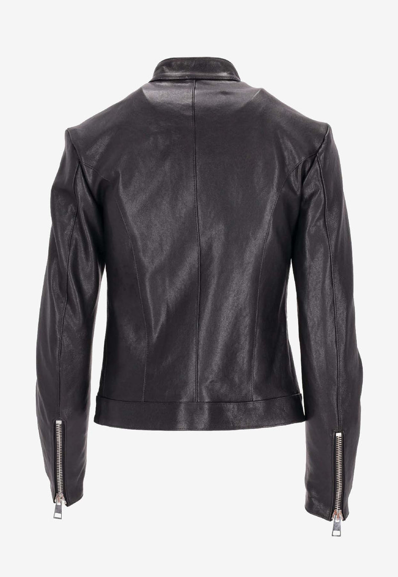 La Rose Leather Zip-Up Bomber Jacket Black 1544GIUBBINONAPPA_BLACK/BABY BLUE